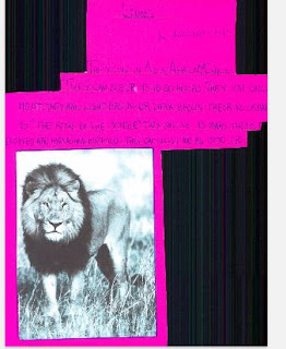 Dibujo y texto sobre el león