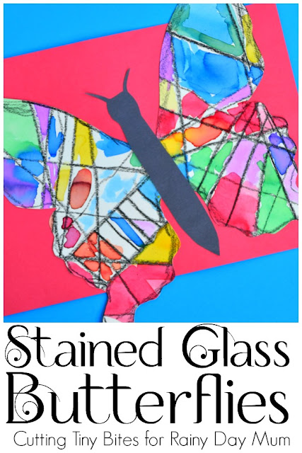 Stained Glass Butterflies. Bright and beautiful insect craft for preschoolers, kindergarteners, and elementary students to go along with the Eric Carle book The Very Hungry Caterpillar.