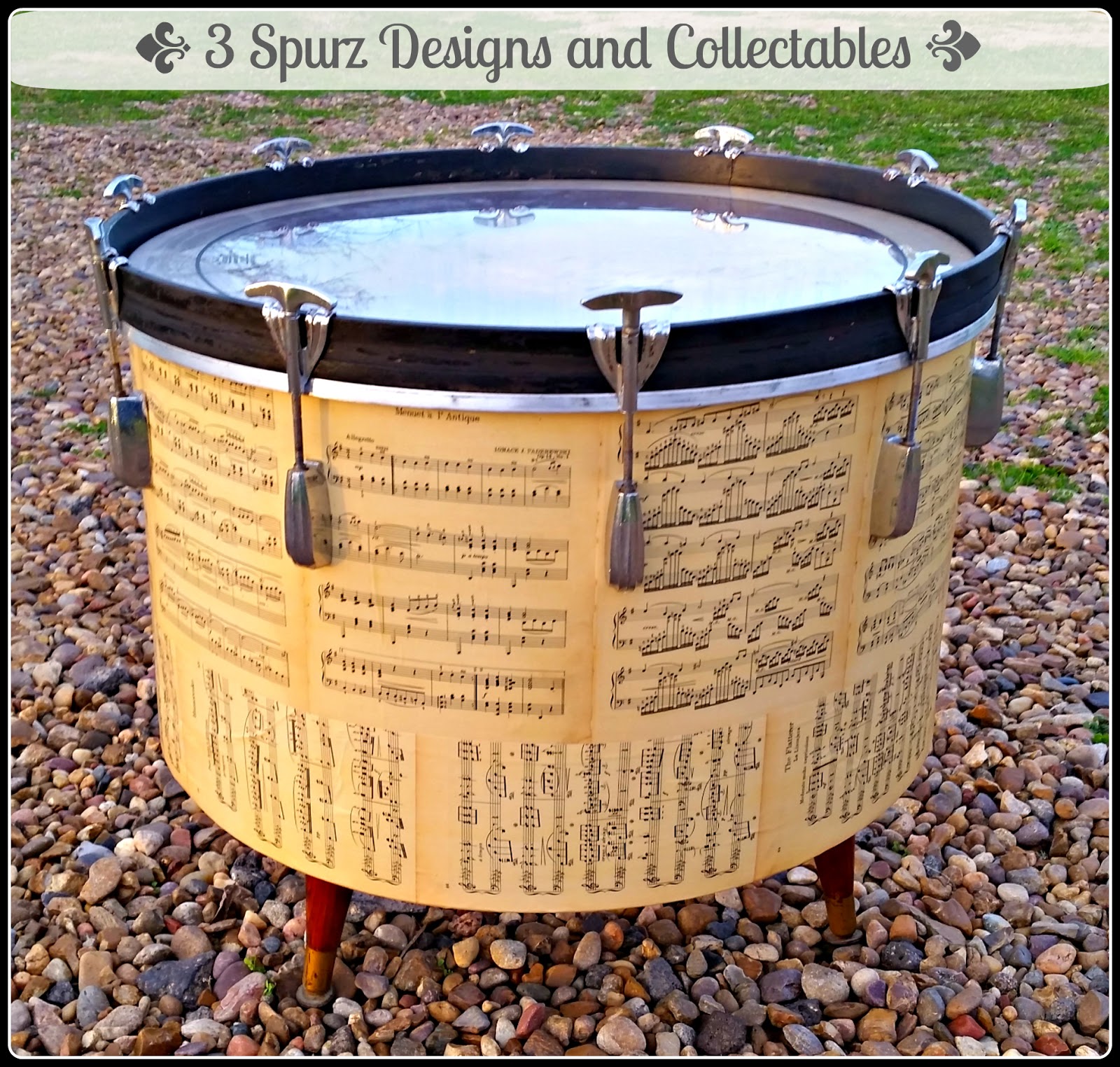 3 Spurz DandC Repurposed /Refurbished Creations!! Bass Drum coffee table