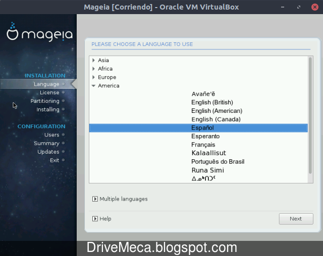 Idioma de instalacion de Mageia Linux