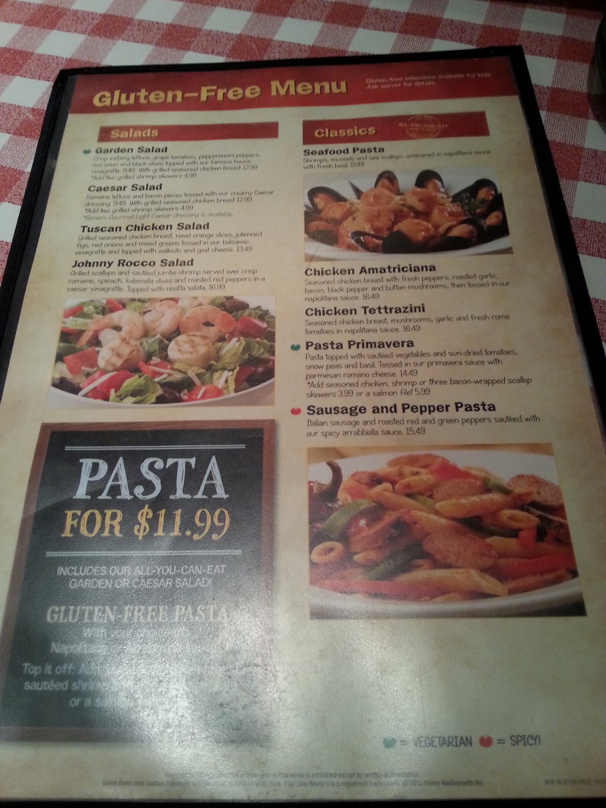 High on Life & Gluten Free East Side Mario's Gluten Free Menu