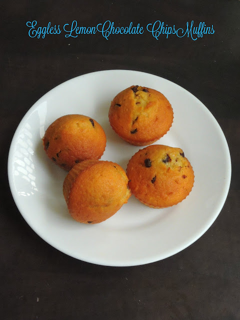 Eggless Lemon Muffins with Chocolate Chips