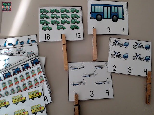 transportation- clip cards- counting- one to one correspondence