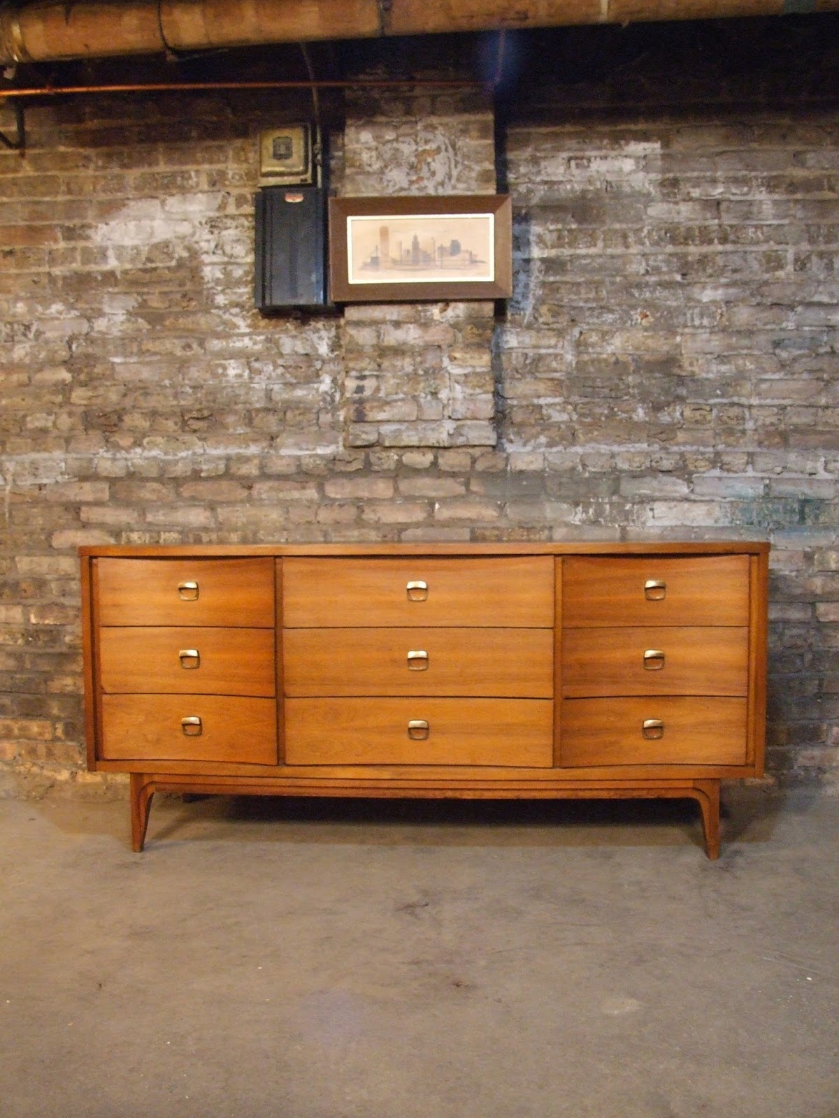 Mid Century Chicago Johnson Carper Lowboy Dresser w/ Mirror