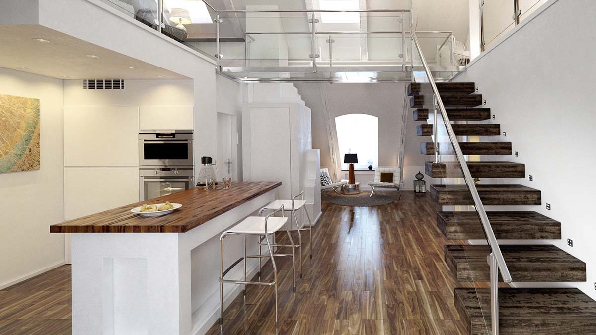 3D Interior Dapur Bersih dan Elegan
