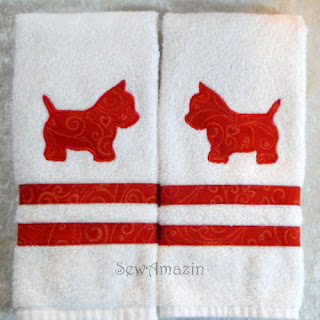 Valentine Westie Terrier Applique Hand Towels