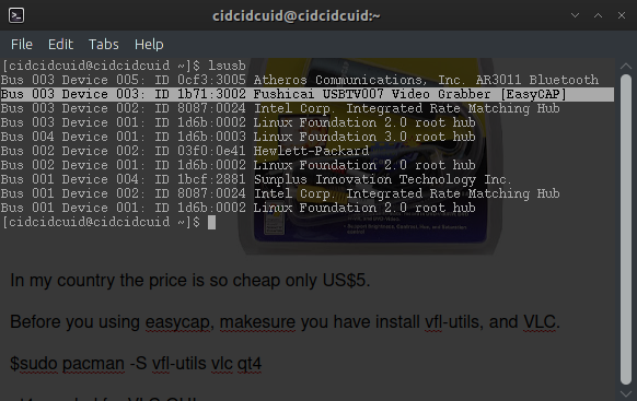 Setting up EasyCap using VLC on Archlinux