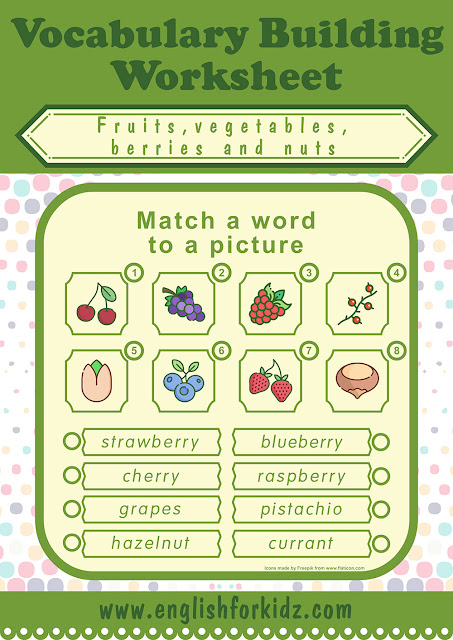 Fruits and vegetables English vocabulary worksheets