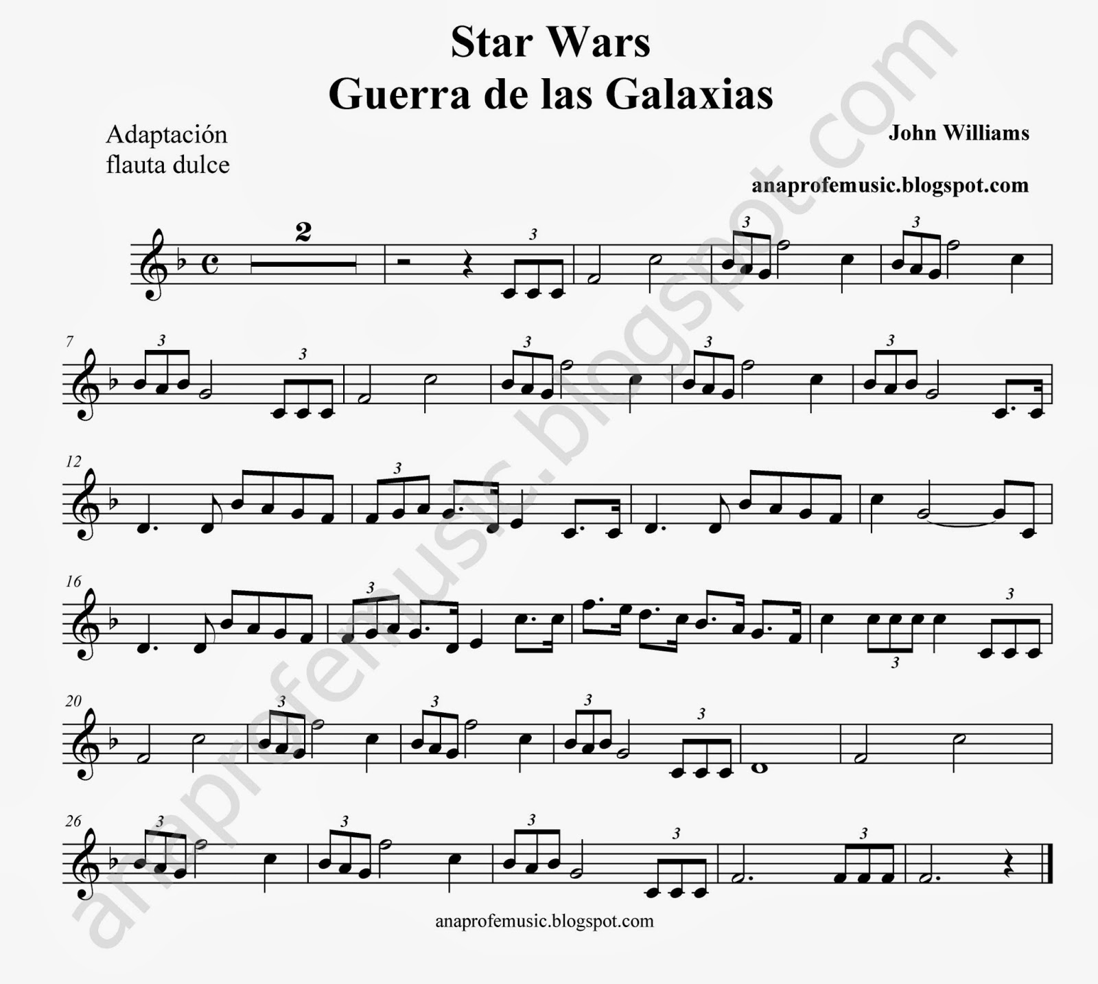Anaprofemusic Partitura Banda Sonora Guerra De Las Galaxias