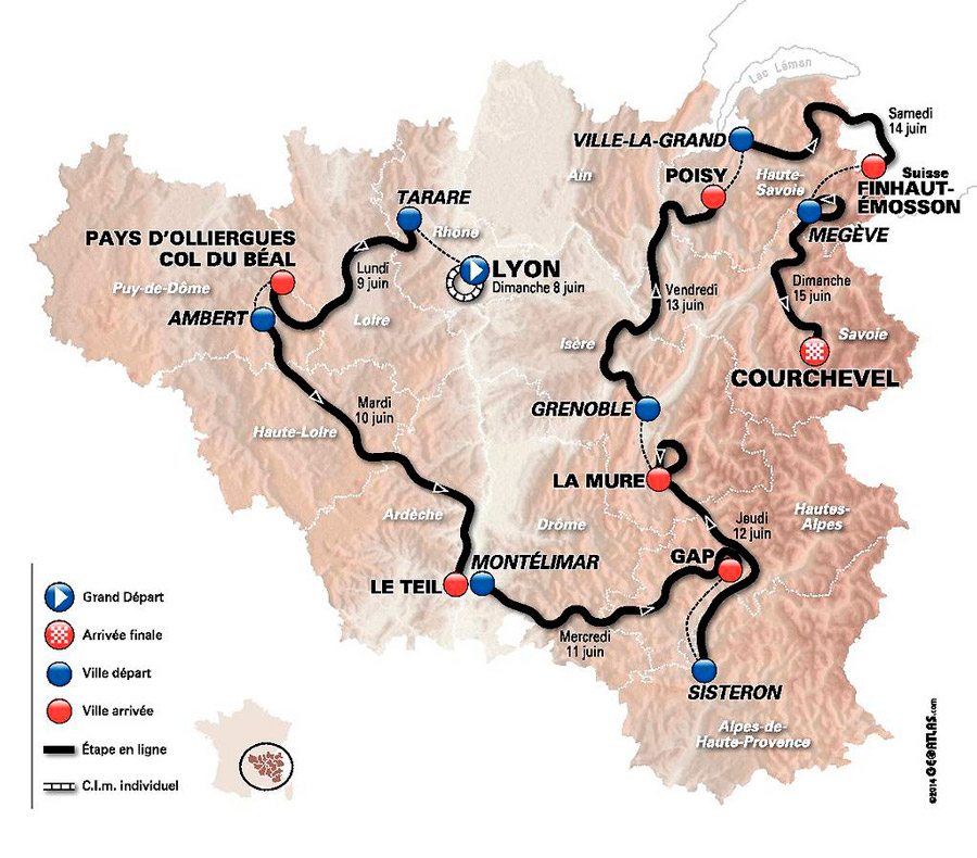 Critérium du Dauphiné 2014 Mapa etapas