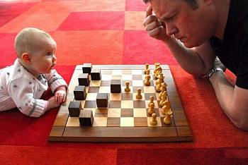 ojciec, dziecko, gra, szachy