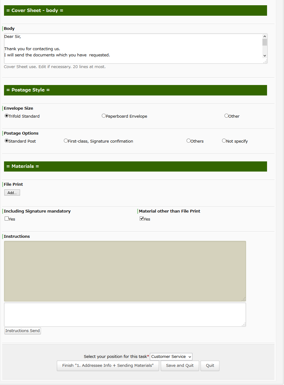 Workflow Sample Labor Saving of Mailing Work, the Backend for it