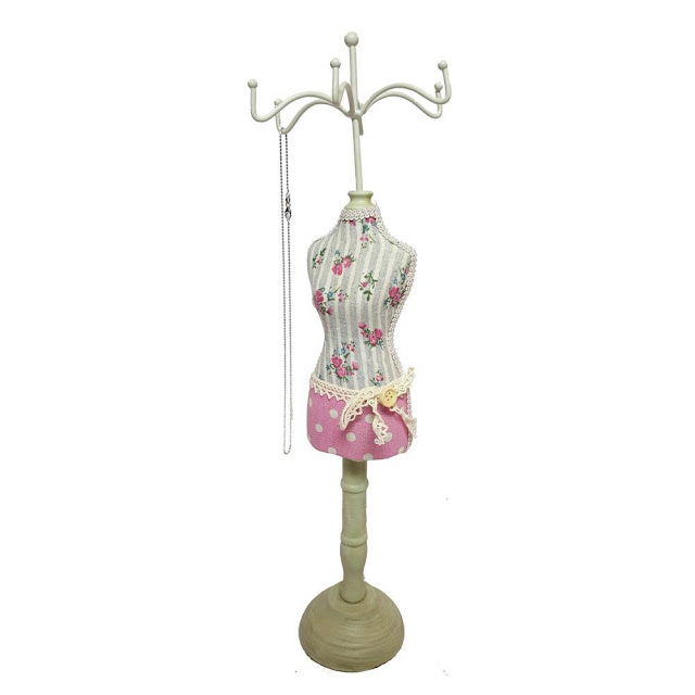 The Fabric Covered Doll Jewelry Display is perfect for vintage jewelry | NileCorp.com