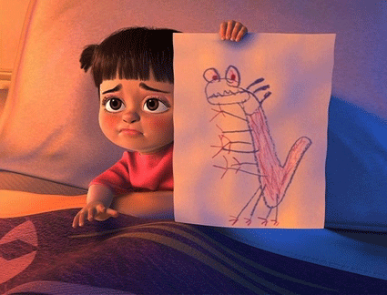 baby Boo draws a picture in Monsters, Inc. animatedfilmreviews.filminspector.com