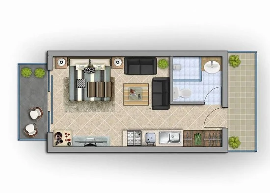 denah perabot rumah mungil minimalis