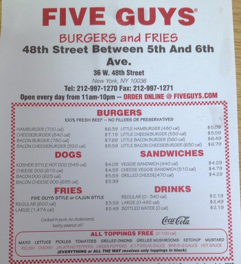 five guys toppings