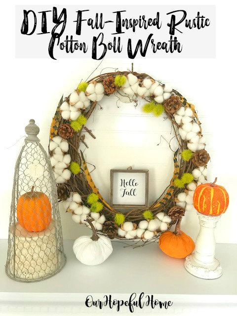 cotton boll wreath pine cones dianthus pumpkins hello fall sign