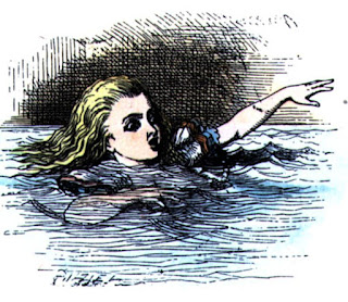 Alice in Wonderland swimming in the pool of tears