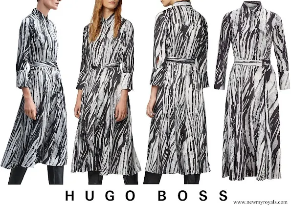 Queen Letizia wore Hugo Boss Danimala Belted midi shirt dress in zebra-print Italian twill