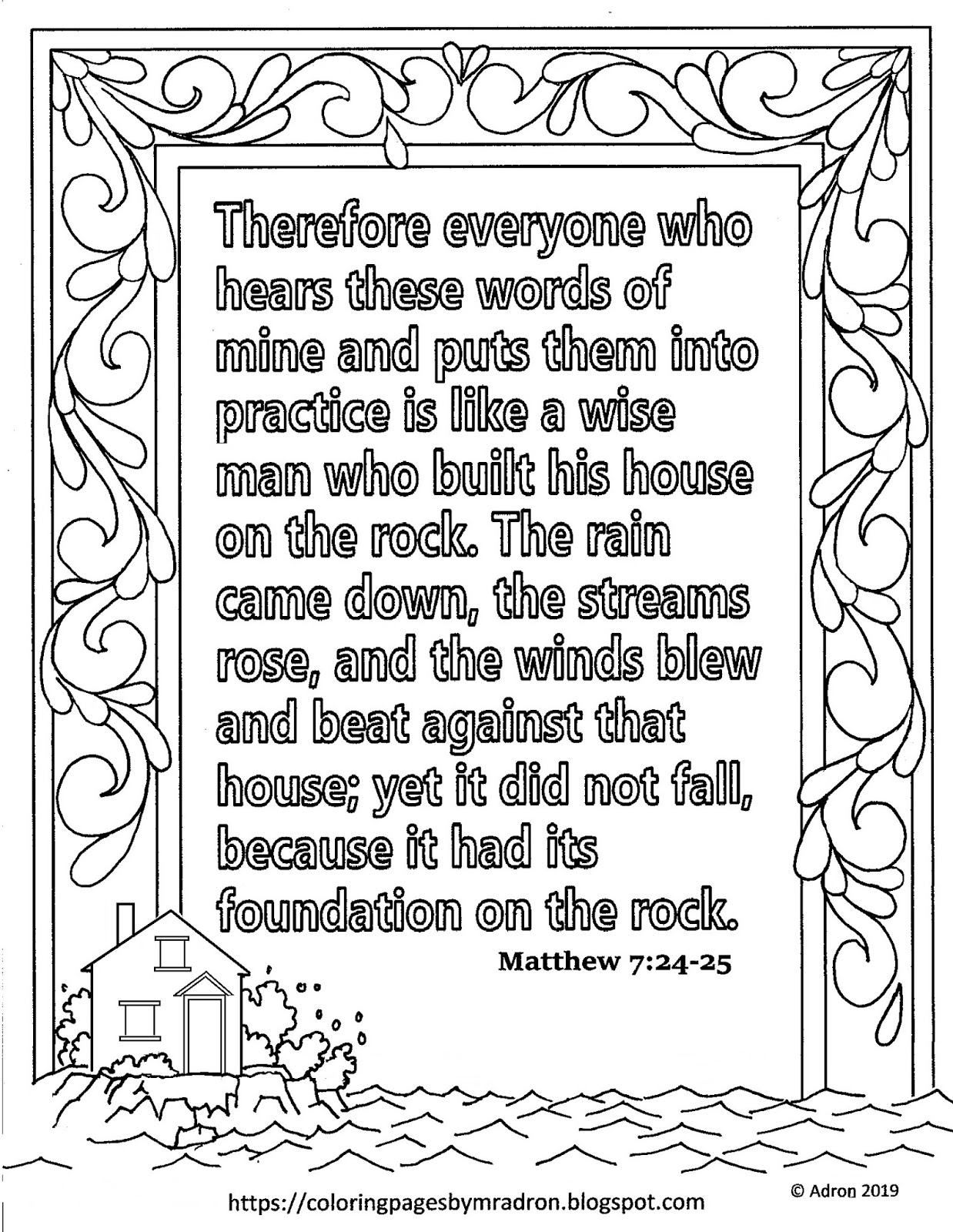 Coloring Pages for Kids by Mr Adron: Free Matthew 7:24 25 Print and
