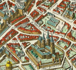 "Abbey and Foire Saint-Germain - detail 1615 Mérian map of Paris" by Matthäus Merian (1593–1650), painter, copper engraver - Detail of File:Plan de Mérian.jpg. Licensed under Public Domain via Wikimedia Commons - http://commons.wikimedia.org/wiki/File:Abbey_and_Foire_Saint-Germain_-_detail_1615_M%C3%A9rian_map_of_Paris.jpg#/media/File:Abbey_and_Foire_Saint-Germain_-_detail_1615_M%C3%A9rian_map_of_Paris.jpg