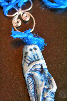 Tribal Dance: polymer clay art bead, silver wire, sari, ooak necklace :: All Pretty Things