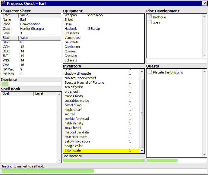 The Earliad Progress Quest