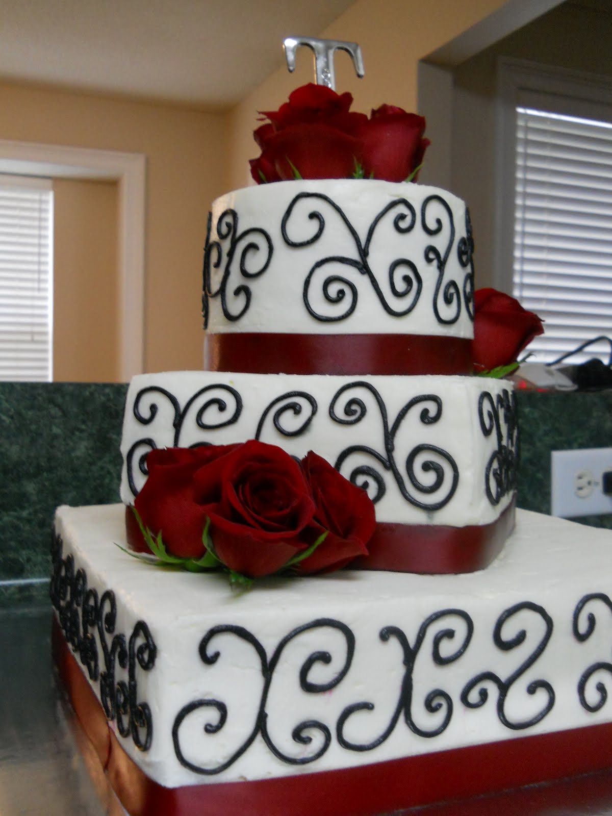 The Happy Caker White, Black and Red Wedding Cake
