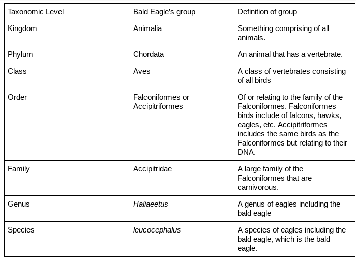 Bald Eagle Classification Chart