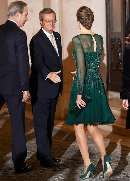 Queen Letizia wears Elie Saab dress - Haute Couture Fall Winter 2013 2014 Collection, Magrit pumps, emerald earring