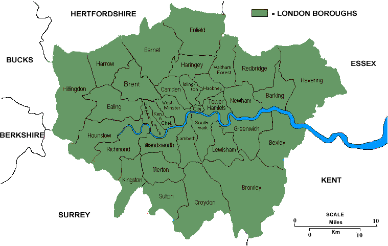London Map Political Regional | Map of London Political Regional