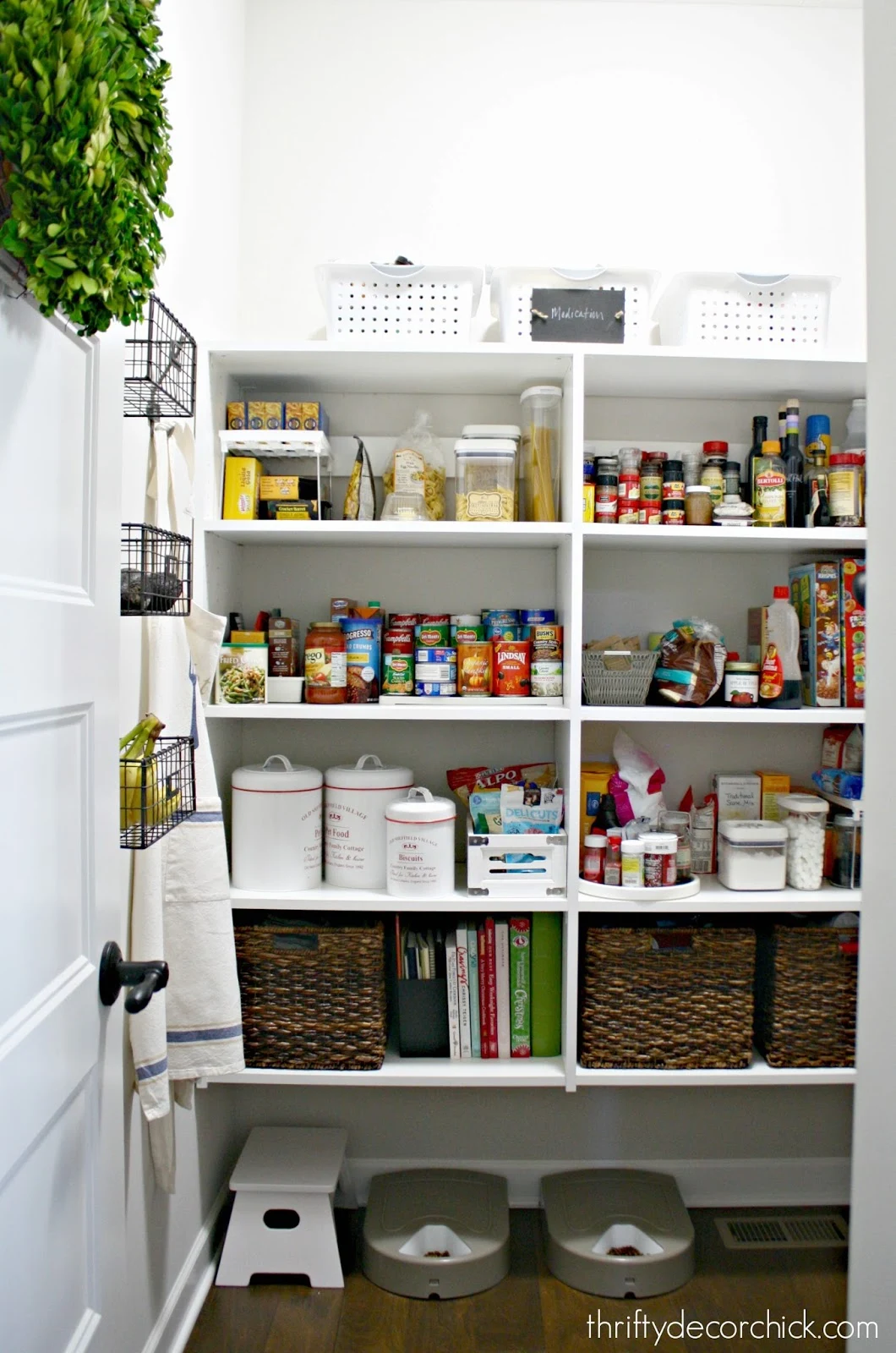 Organized pantry with baskets