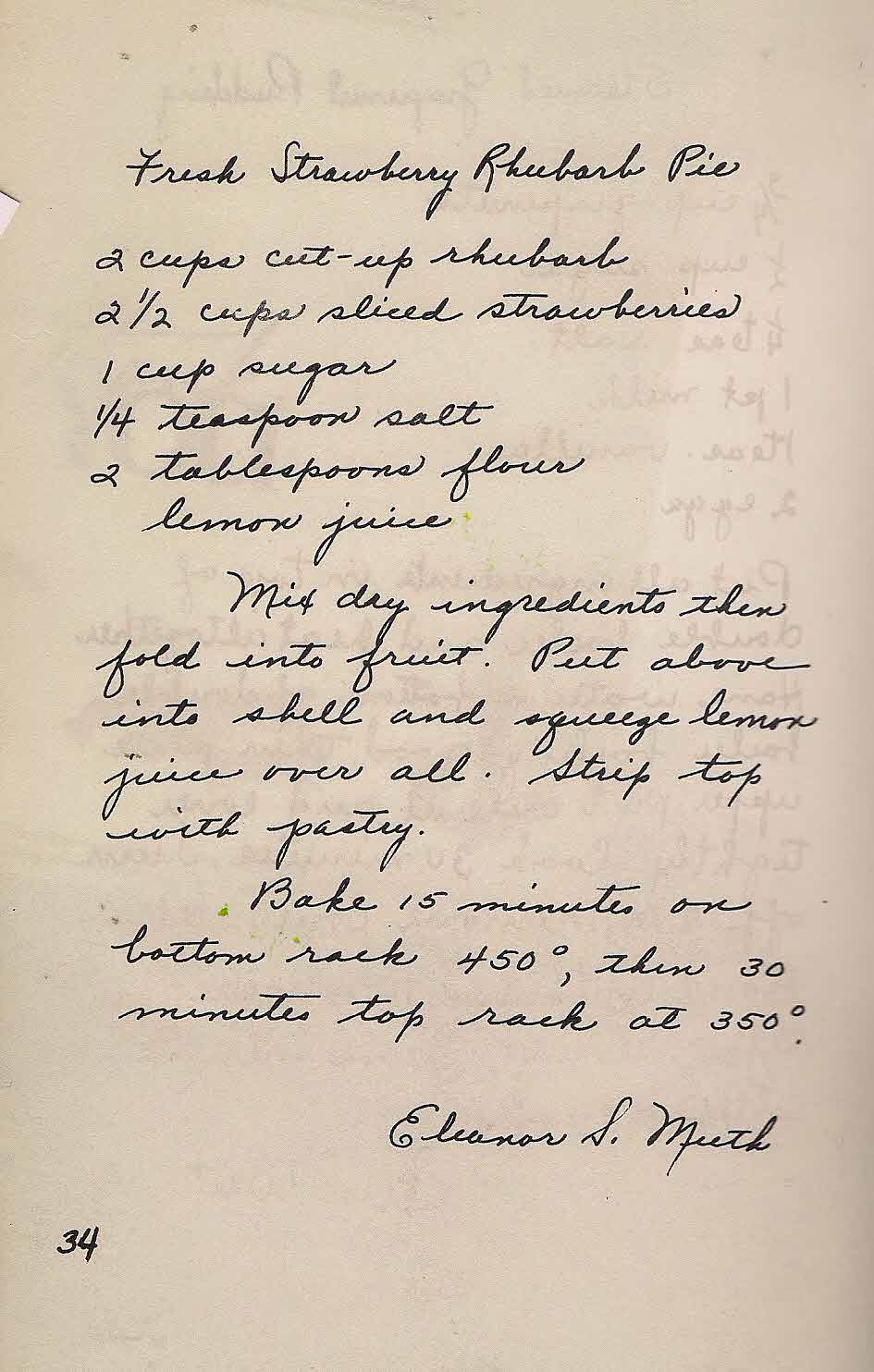 Old New England Recipes Strawberry Rhubarb Pie Vintage Recipe Boston, MA