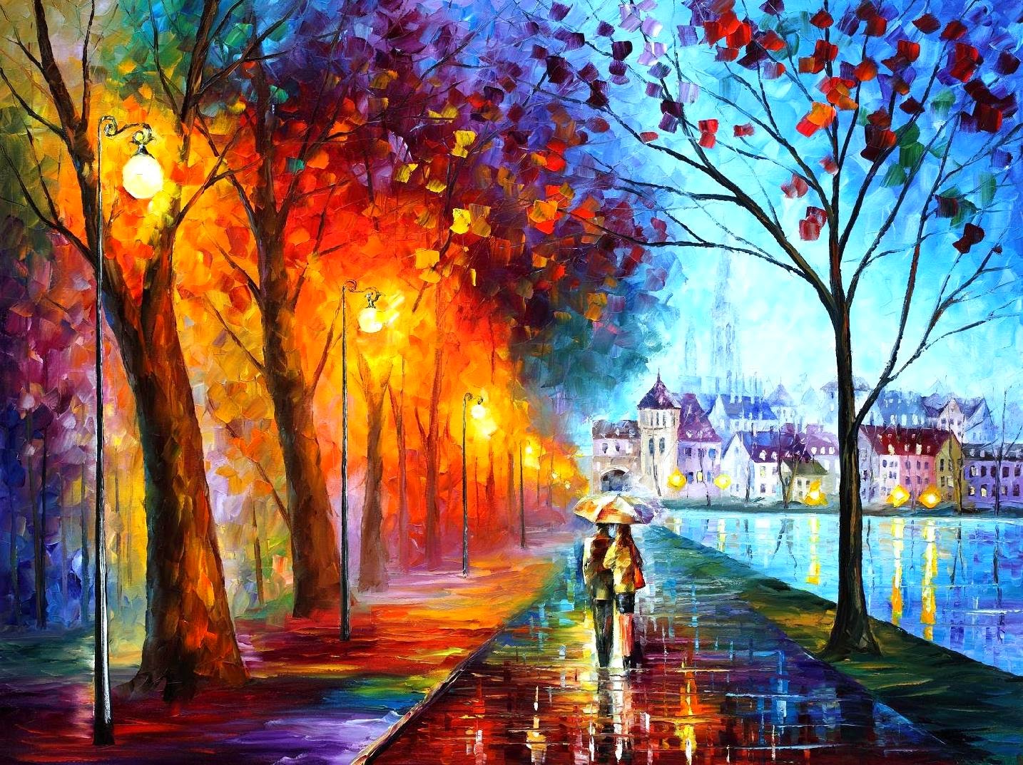 Cidade do Lago - Pinturas de Leonid Afremov | O mestres da  espátula