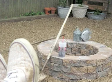 Finished fire pit with sneakers