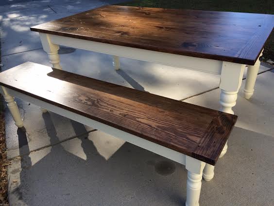 Matching table & bench w/ honey stain