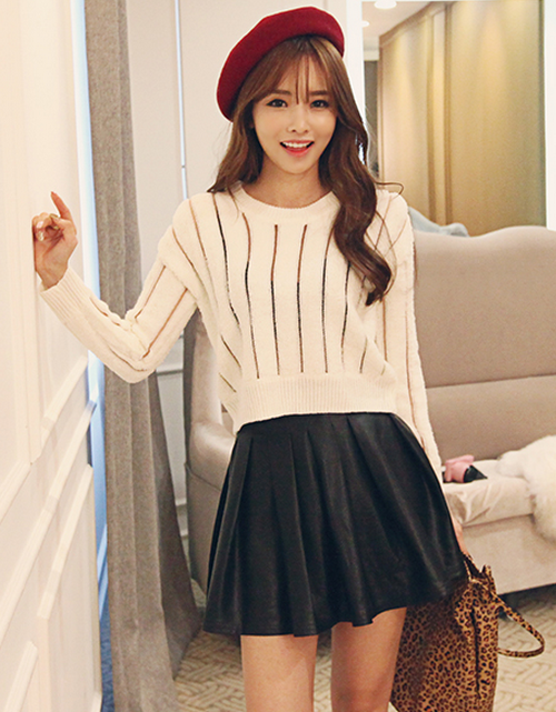 [Dabagirl] Pleated Flared Leather Mini Skirt | KSTYLICK - Latest Korean ...