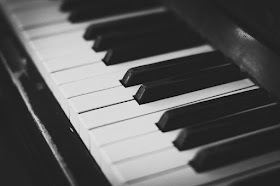 Keys of a piano, black and white, music
