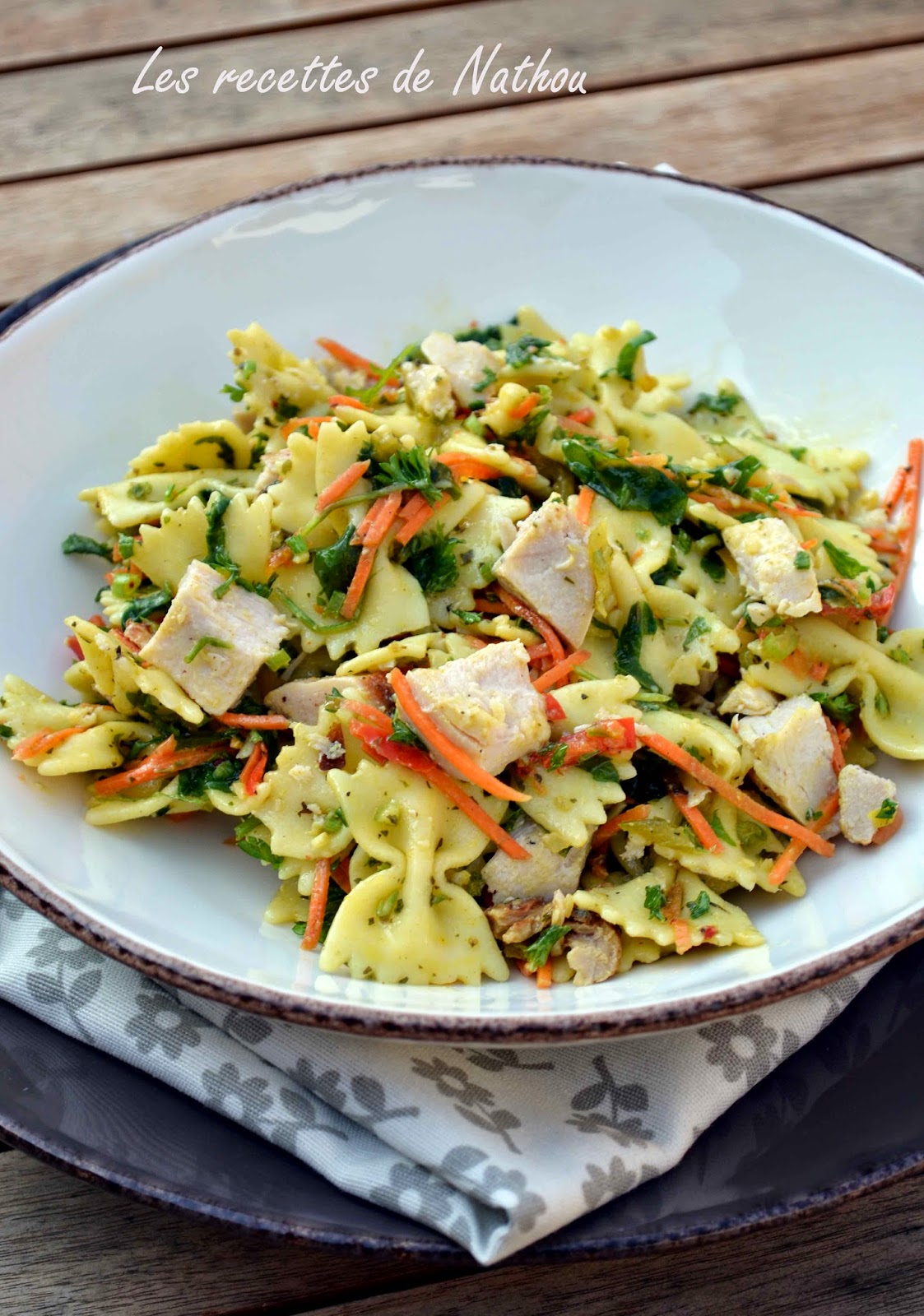 Salade de pâtes au poulet, vinaigrette