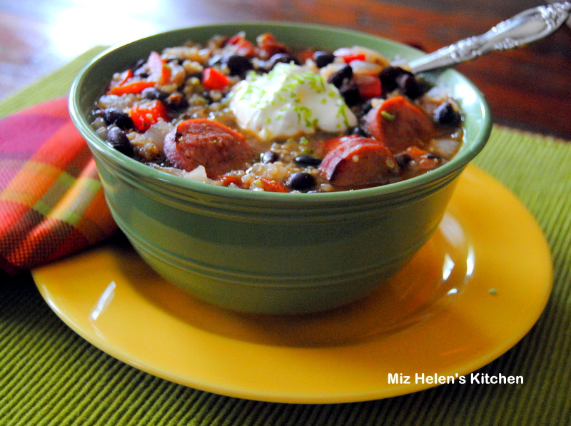 Smoky Black Bean,Chicken Sausage and Quinoa Soup