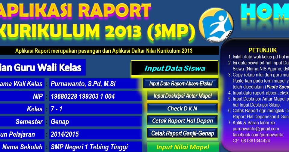 Aplikasi Raport K13 SMP Revisi 20172018 Dengan Excel