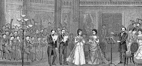 IN PERFORMANCE: Giuseppe Verdi (far right) conducts the 'Ingemisco' in his MESSA DA REQUIEM at Teatro alla Scala in 1874 [Uncredited engraving; public domain]