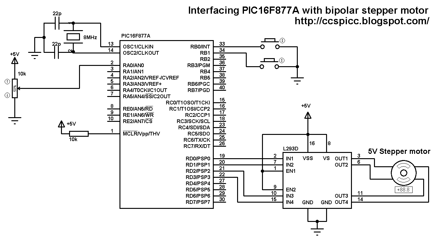 Bipolar stepper motor control with PIC16F877A microcontroller