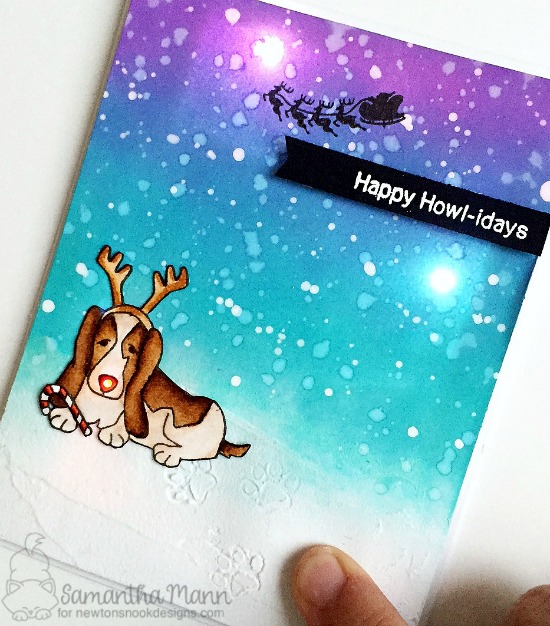 Happy Howl-idays light up card by Samantha Mann | Canine Christmas Stamp set by Newton's Nook Designs with chibitronics lights | #newtonsnook #chibitronics