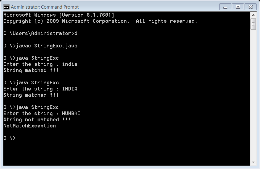 Define an exception called ‘NotMatchexception’ that is thrown when a