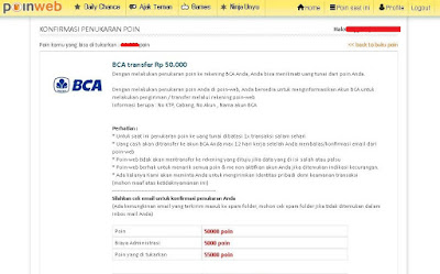 Penukaran poin di situs PoinWeb dengan uang yang akan ditransfer melalui rekening BCA | SurveiDibayar.com