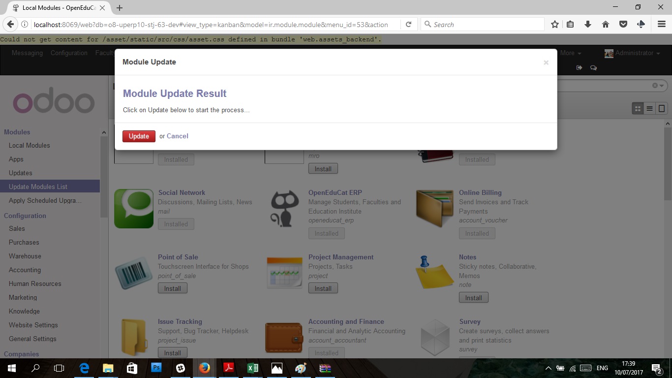 База данных odoo. Local module account. Mail menu. Get update modules. Local module account.