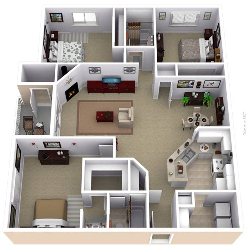 50 Denah  Rumah Minimalis 3D 3 Kamar Tidur 2  Lantai  dan 