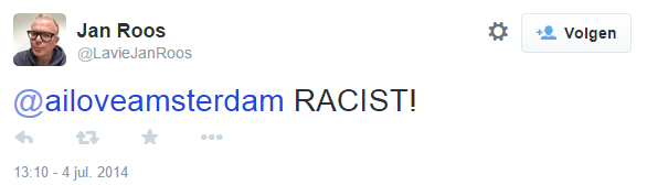 Jan Roos: "@MilouskaMeulens Ik vind racist een erge aantijging."