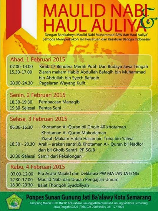 Maulid Nabi dan Haul Auliya 1-4 Februari 2015 Jawa Tengah 
